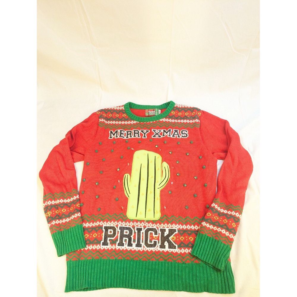 Spencer's Light Up Ugly Christmas Sweater Unisex Medium‎  Merry Xmas Prick